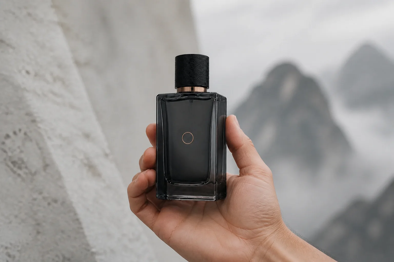 A hand holding the 100 ml perfume bottle to show its scale
