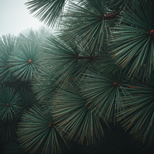 雾中古松针叶的戏剧性画面