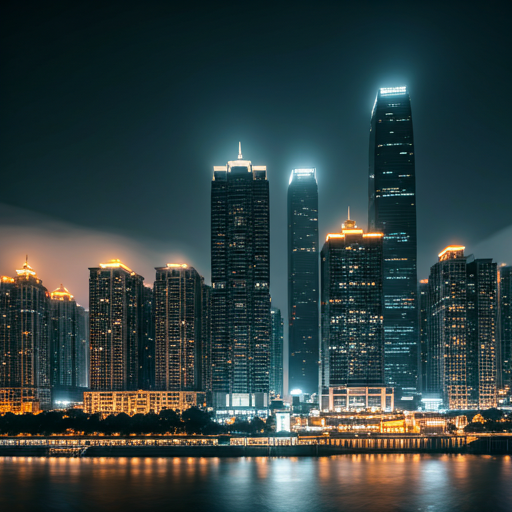 Mist covered skyscrapers of 重庆 at night